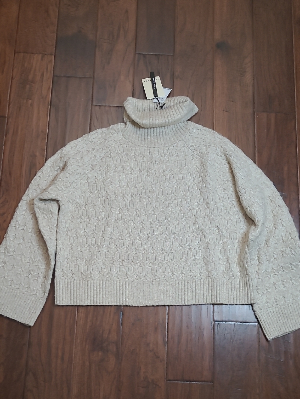 NWT Industry Khaki Cable-Knit Wool Blend Turtleneck Sweater size Large